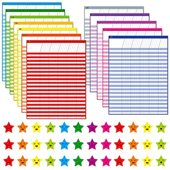 12 Pack Multi-Color Dry Erase Incentive Chart/Chore/Responsibility/School Attendance/Homework Progress Tracking Chart with 2112 Reward Star Stickers, (17" x 22.5") {1}
