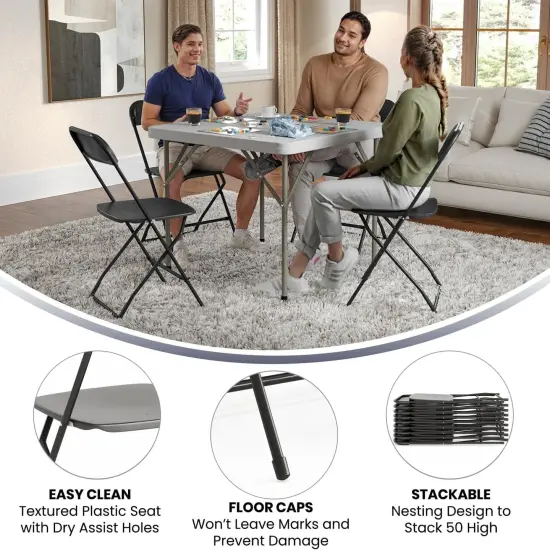 Hercules Series Plastic Folding Chair - Black - 10 Pack 650LB Weight Capacity Comfortable Event Chair-Lightweight Folding Chair {5}