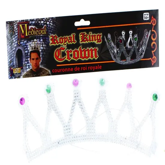 Royal King Costume Crown Silver With Jewels Adult Men {1}