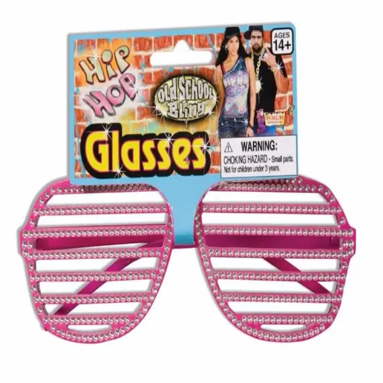 Hip Hop Rhinestone Pink Slat Costume Glasses {1}
