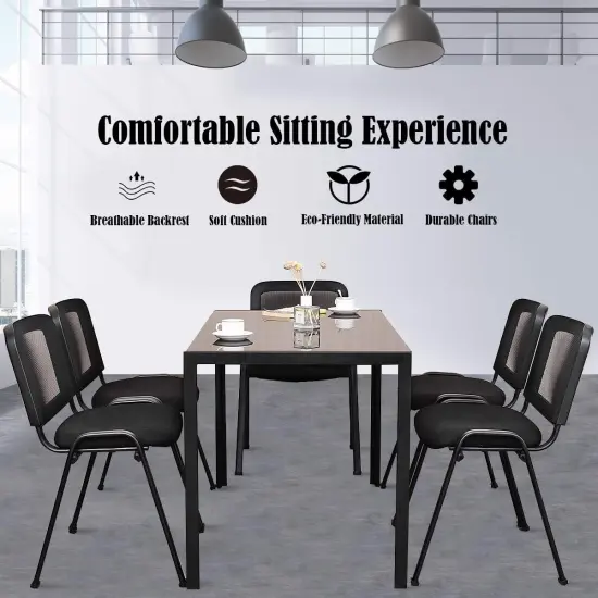 Set of 5 Conference Chair, Desk Chair No Wheels with Foot Pads, 5 Pack Executive Chairs, Lobby Chair, Reception Chairs for Home & Office, Meeting, Waiting Room, Stackable Guest Chairs, Black {5}
