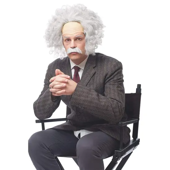 Genius Men's Costume Wig with Moustache - Grey {1}