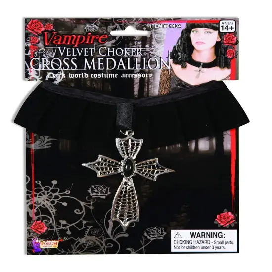Velvet Choker-Cross Costume Medallion {1}
