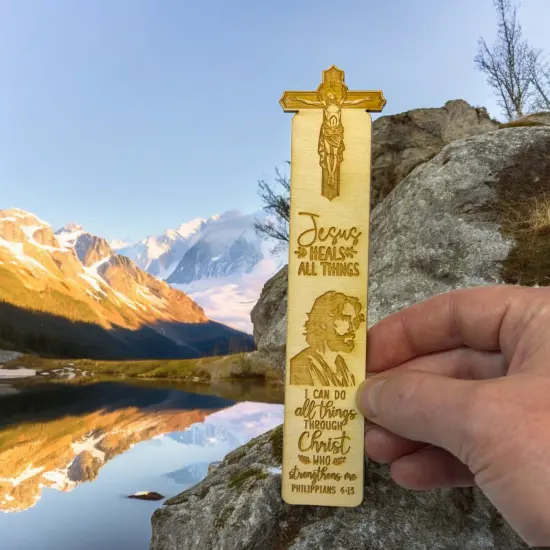 Bookmark - Jesus Heals all things - Birch wood Jesus Religious {4}