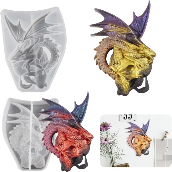 7 Pcs Dragon Shape Earring Mold Dragon Egg Mold Earring Pendant Mold Earring Resin Mold Clay Mold Candle Making Molds Craft Supplies 3D Mold Silicone Mold for Resin Resin Casting Mold Candle-Dragon-Skull {1}
