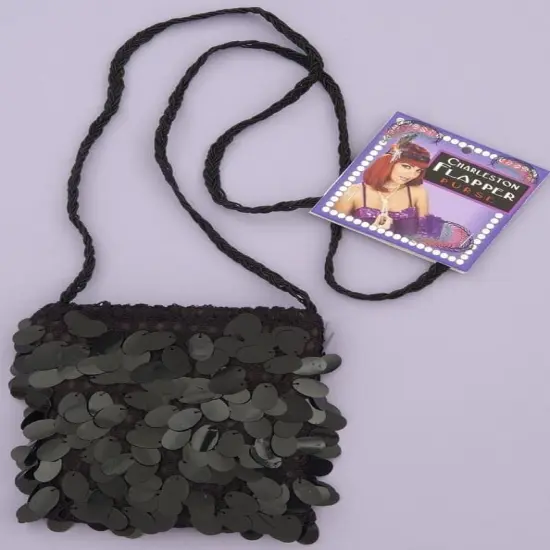 Sequin Flapper Costume Black Hand Bag {1}