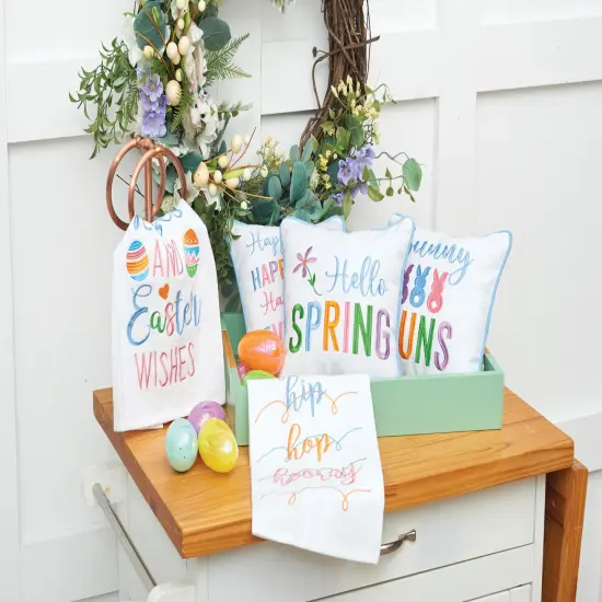 Easter "Bunny Buns" Embroidered Small/Petite Spring Themed Accent Pillow, 10" x 10" {4}