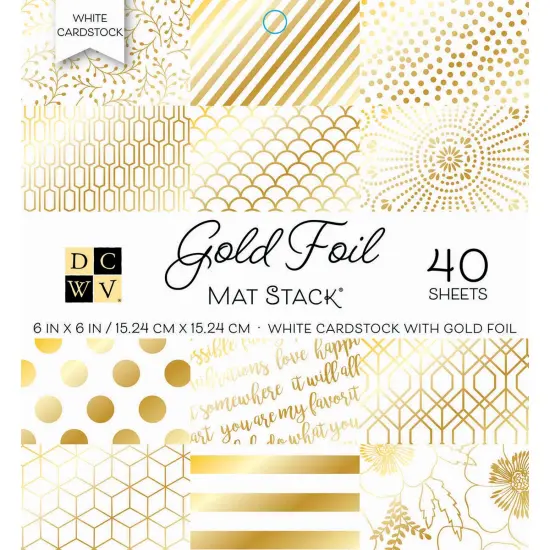 DCWV Single-Sided Cardstock Stack 6"X6" 40/Pkg-Gold Foil - White W/Gold Foil {1}