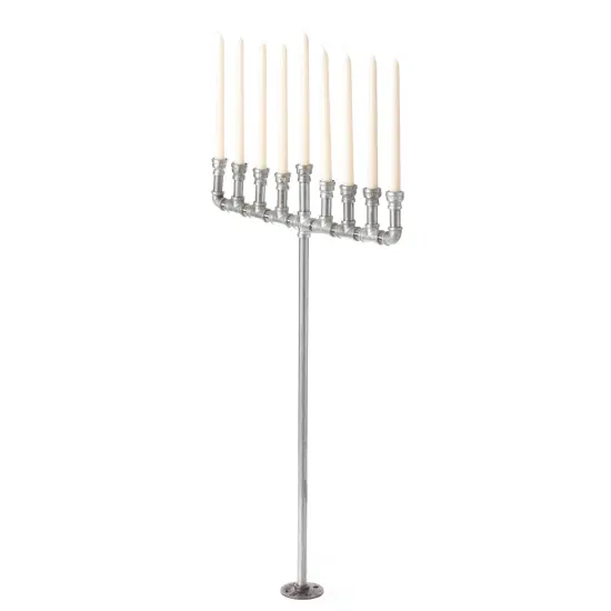Industrial Galvanized Antique Silver Metal Pipe Hanukkah Menorah {1}