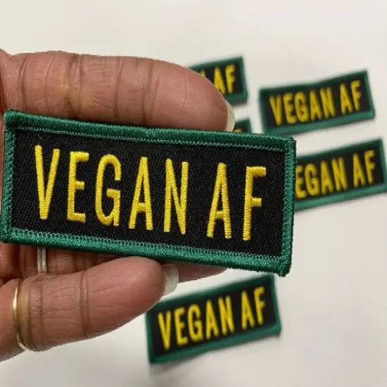 Patch Party Club &ldquo;Vegan AF&rdquo; Iron-On Embroidered Patch, Size 3.5&rdquo;x2&rdquo; {6}