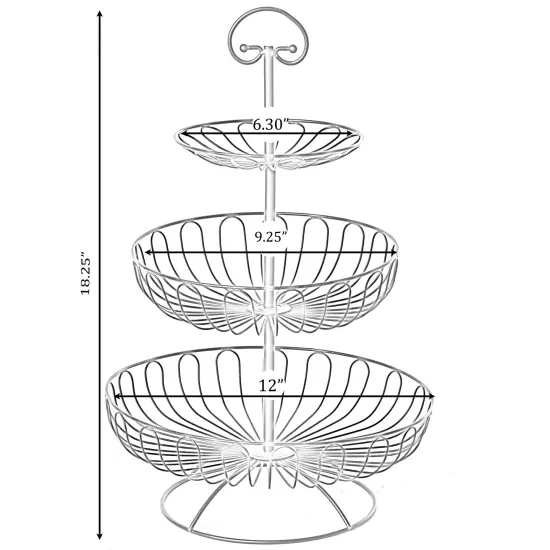 3 Tiers Wire Iron Basket Fruit Bowl, Black {5}