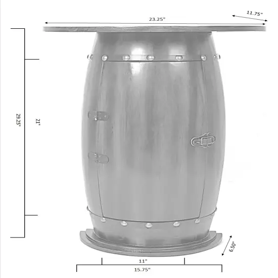 Rustic Lockable Barrel Shaped Wine Bar Cabinet Wooden End Table {4}