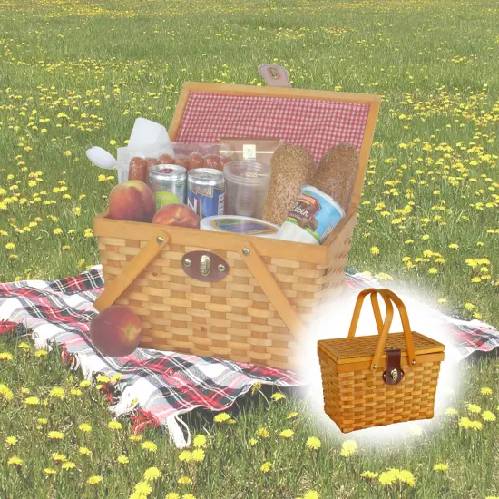Picnic Basket Gingham Lined with Folding Handles {4}
