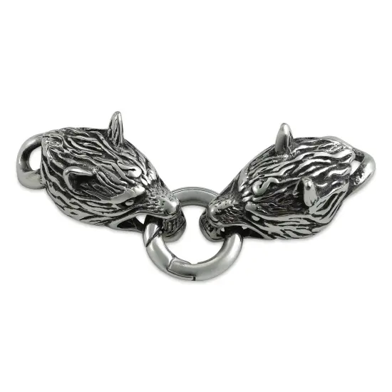 John Bead Stainless Steel Antique Silver Clasp - Wolf Head, 34 x 18 mm {1}