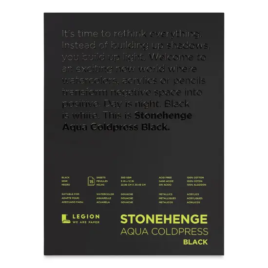 Legion Stonehenge Aqua Black Watercolor Paper Pad - 9" x 12", Cold Press, 15 Sheets {1}