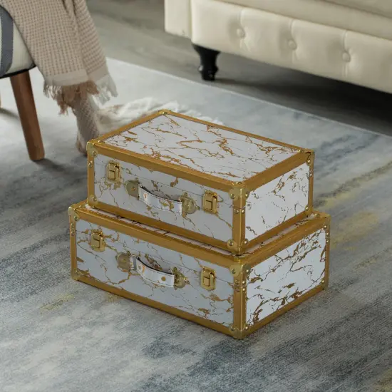 Set of 2 Luxury Marble White and Gold Hand Luggage Suitcase for Decor {2}