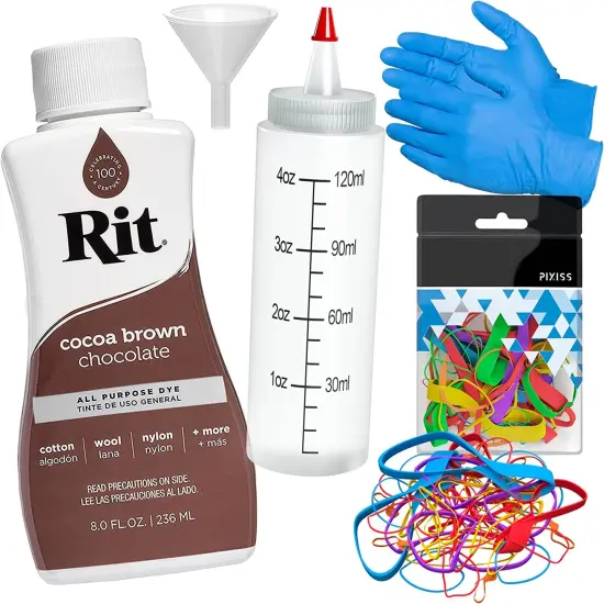 Rit Dye Liquid Cocoa Brown All-Purpose Dye 8oz, Pixiss Tie Dye Accessories Bundle {1}