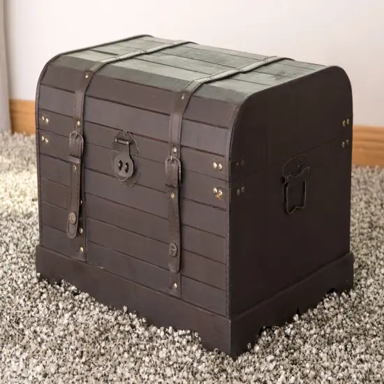 Antique Style Black Wooden Steamer Trunk, Coffee Table {2}