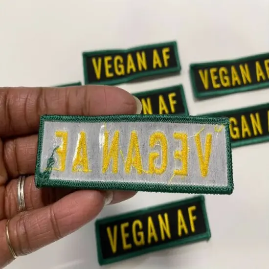 Patch Party Club &ldquo;Vegan AF&rdquo; Iron-On Embroidered Patch, Size 3.5&rdquo;x2&rdquo; {2}