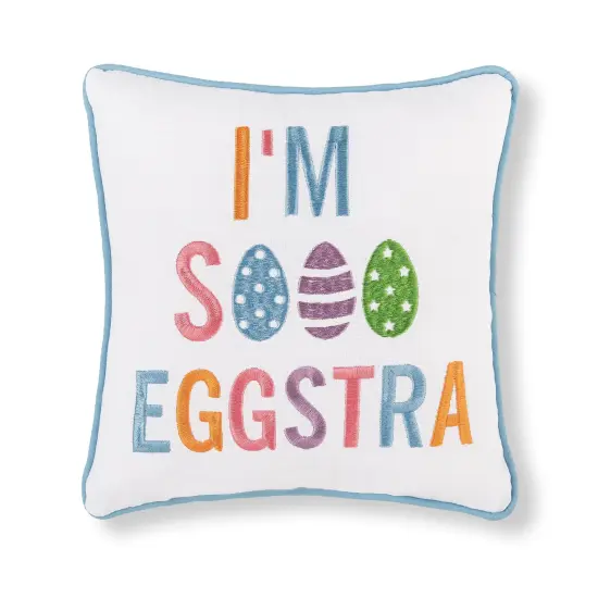 Eggstra Embroidered Small/Petite Spring Easter Themed Accent Pillow, 10" x 10" {1}