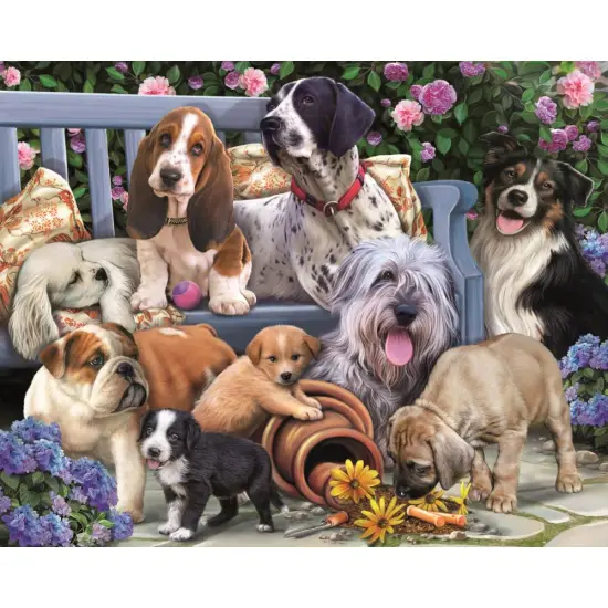 Vermont Christmas Store Dogs on a Bench Jigsaw Puzzle, Ages 12 and Up, 30 x 24 inch, 1000 Pieces {1}