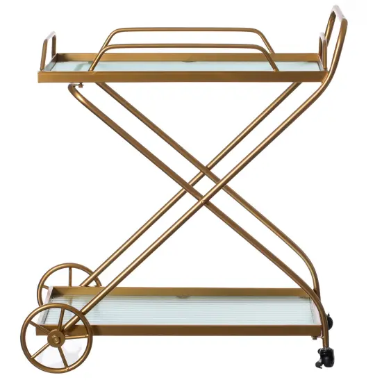 Gold Metal Wine Bar Serving Cart with Rolling Wheels and Handles for Dining, Living room or Entryway {3}