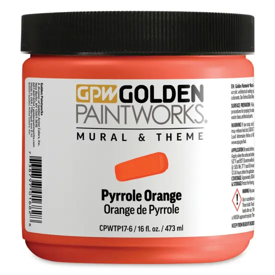 Golden Paintworks Mural and Theme Acrylic Paint - Pyrrole Orange, 16 oz, Jar {1}