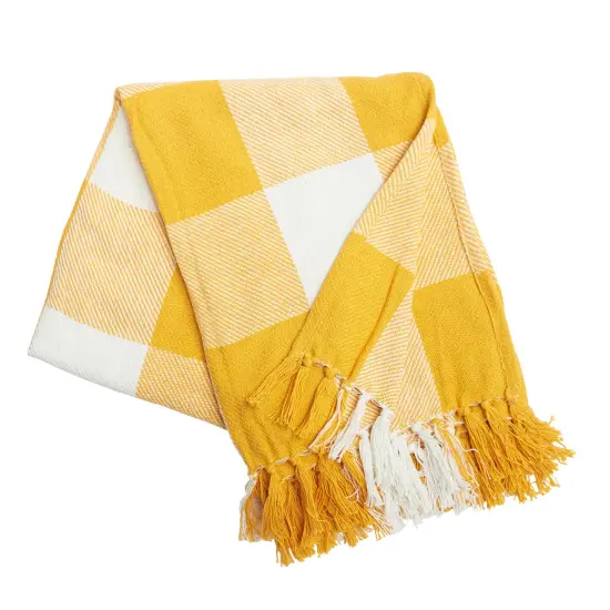 Franklin Ochre Gingham Check Throw Blanket {1}