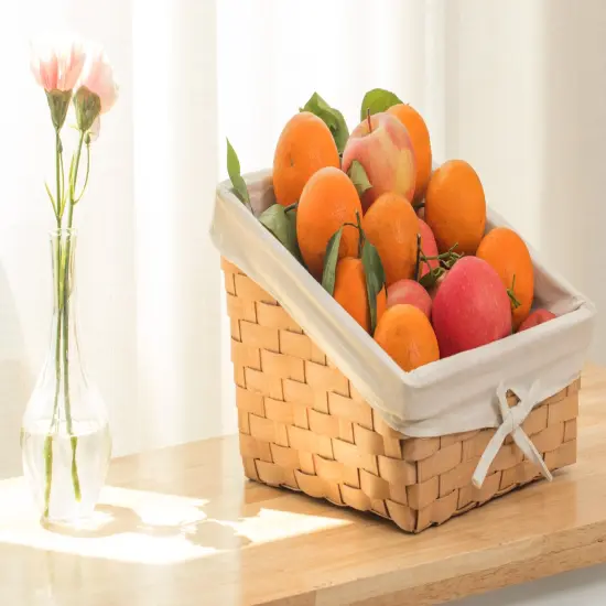 Wooden Angled Display Basket with Fabric Liner for Storage and Display {2}