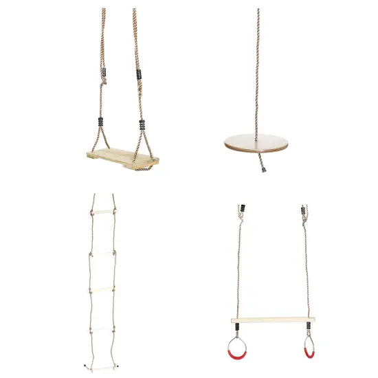 Wooden Swings with 4 Included Ropes, Tree Swing, Swing Bar, Climbing Rope Ladder and Swing Seat {1}