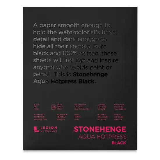 Legion Stonehenge Aqua Black Watercolor Paper Pad - 8" x 10", Hot Press, 15 Sheets {1}