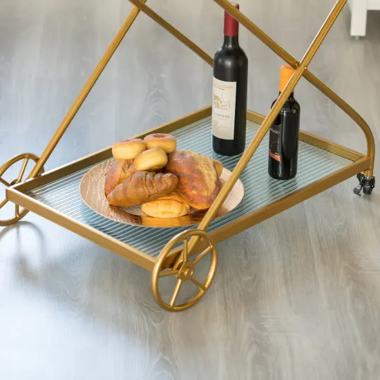 Gold Metal Wine Bar Serving Cart with Rolling Wheels and Handles for Dining, Living room or Entryway {6}