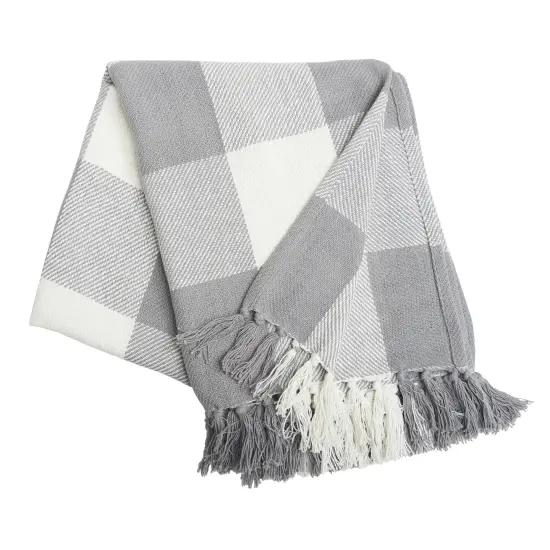 Franklin Slate Gingham Check Accent Throw Blanket {1}