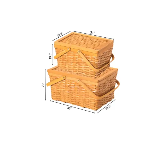 Woodchip Picnic Storage Basket with Cover and Movable Handles {4}