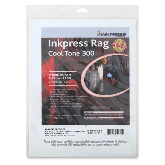 Inkpress Rag Digital Paper - Cool Tone, 300 gsm, 8-1/2" x 11", 25 Sheets {1}