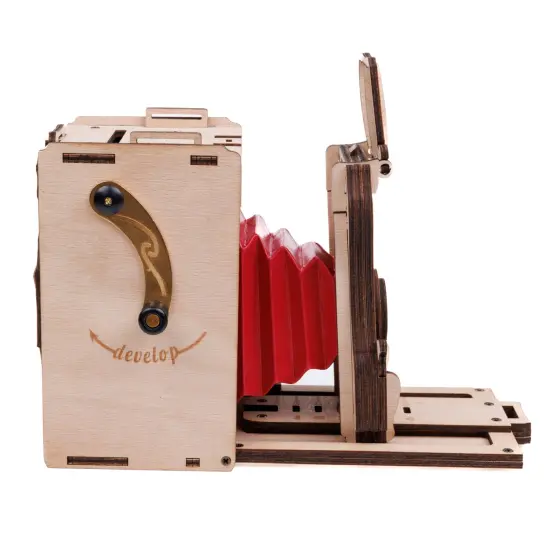 Pinhole Instant Film Camera Building Set - 3D Wooden Puzzle for Adults - Retro Vintage Steampunk Mechanical Wood Model to Build - Compatible with Instax Mini Film (Not Included) Natural wood diy {4}