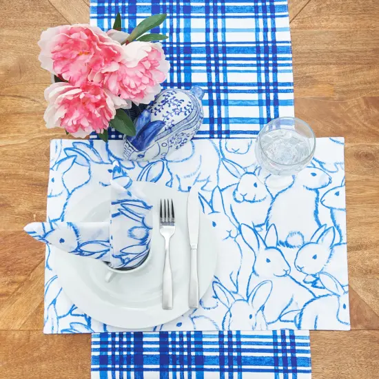 Blue Bunny Rabbit & Plaid Easter Spring Single Placemat, 14" x 20" {3}