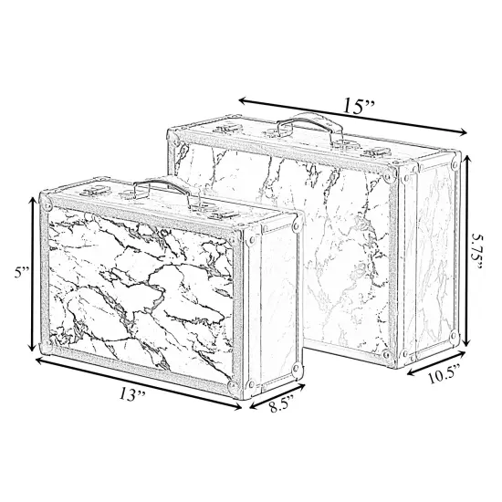 Set of 2 Luxury Marble White and Gold Hand Luggage Suitcase for Decor {4}