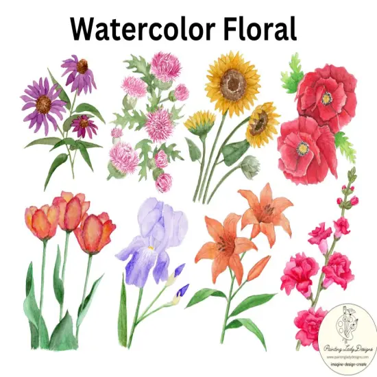 Watercolor Florals - 8 Gorgeous Flowers on one {1}