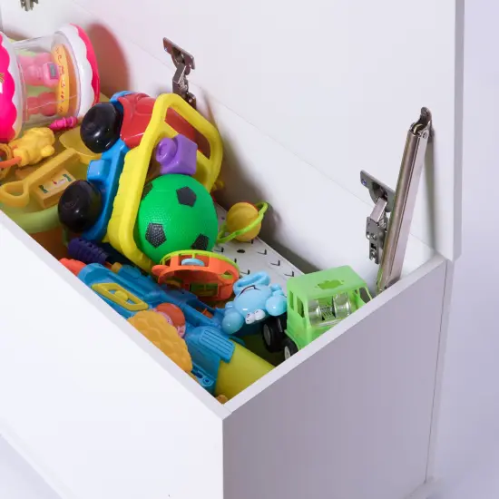 Large Storage Toy Box with Soft Closure Lid, Wooden Organizing Furniture Storage Chest White {4}