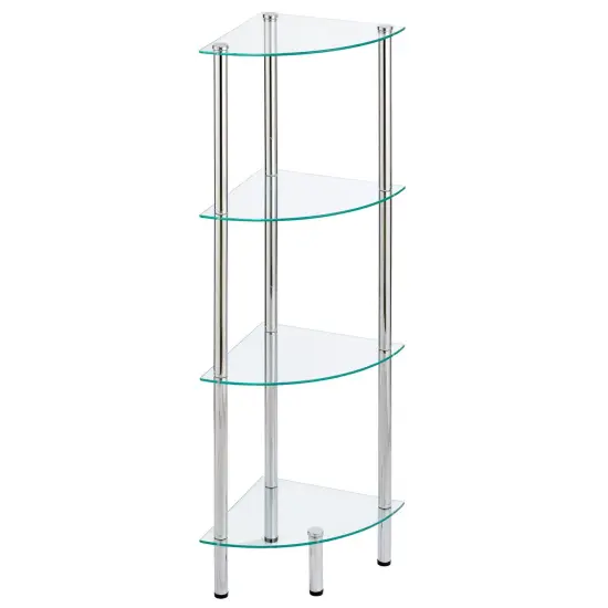 mDesign Glass Corner 4-Tier Storage Organizer Tower Cabinet {4}