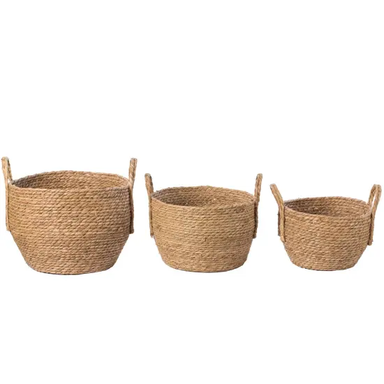 Decorative Round Wicker Woven Rope Storage Blanket Basket with Braided Handles {6}