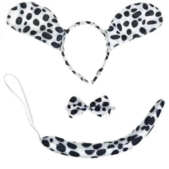 Dalmatian Dog Costume Set - Black and White Dog Ears Headband, Bowtie and Tail Accessories Set for Dog Costumes for Toddlers and Kids {1}