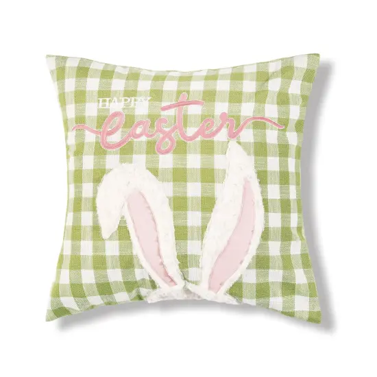 Easter Spring Themed Bunny Ears Spring Embroidered Accent Throw Pillow, 18" x 18" {1}