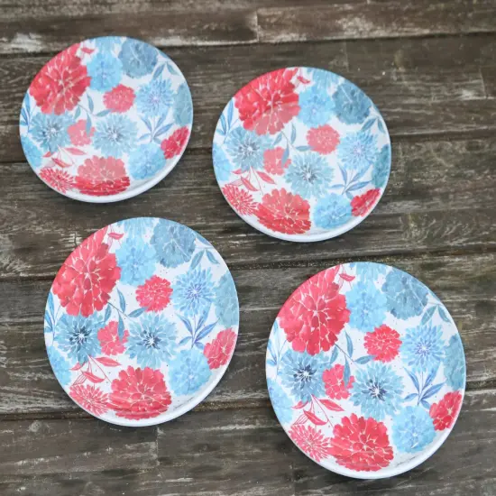 Patriotic Floral Decorative Round Serving Platter Plates Set of 4 {5}