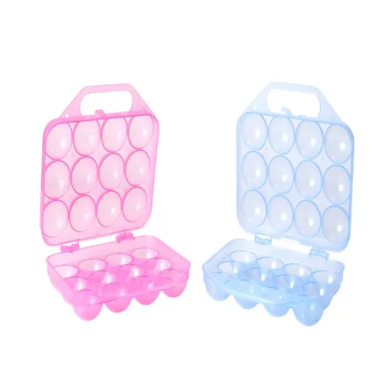 Clear Plastic Egg Carton, 12 Egg Holder Carrying Case with Handle Pink {7}