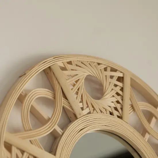 Creative Bamboo Hanging Wall Mirror Round Shape, Natural for Living Room, Dining Room or Playroom {5}