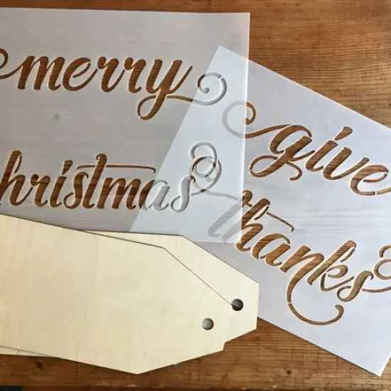 Merry Christmas & Give Thanks Stencil and Wood Tag Kit | 3790 by Designer Stencils | Word & Phrase Stencils | {1}