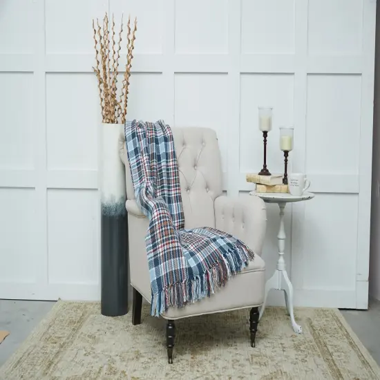 50" x 60" Lawson Lake Plaid Cotton Accent Throw Blanket w/ Fringe for All Seasons {1}