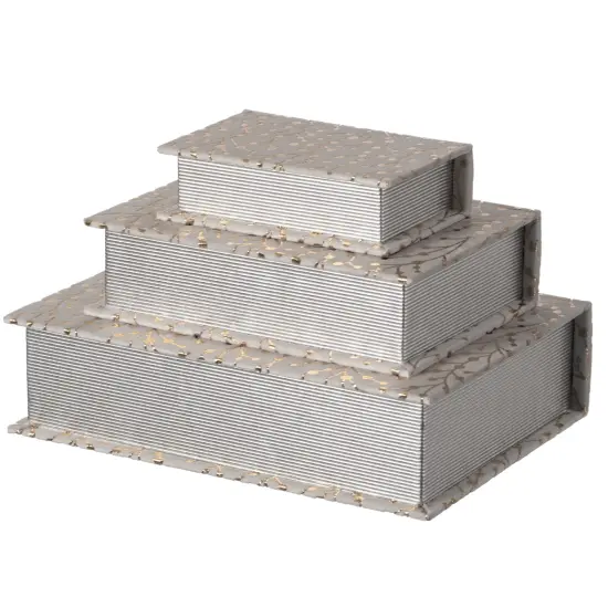 Set of 3 Velvet Vintage Storage Wooden Antique Classic Decorative Book Box Holder White {1}